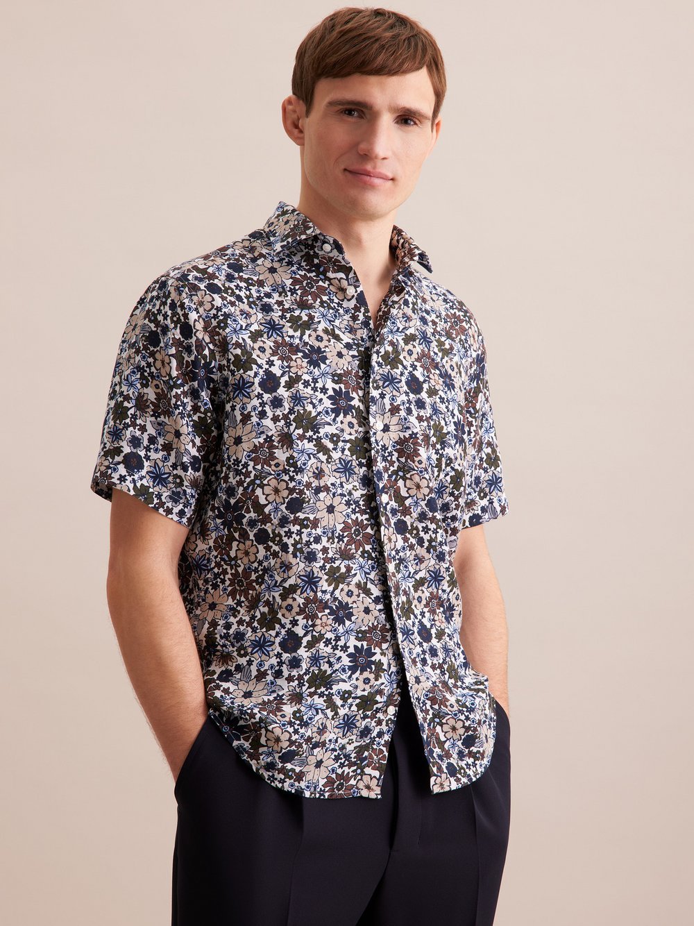 Seidensticker Business Hemd Herren Regular Fit Leinen braun gemustert, 44