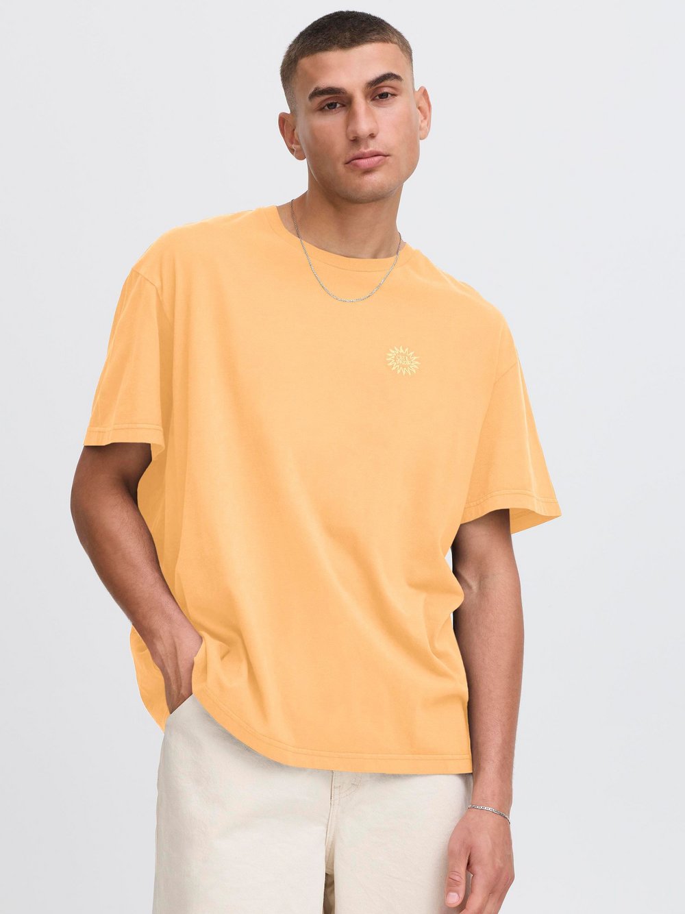 Solid T-Shirt Herren Baumwolle orange bedruckt, L