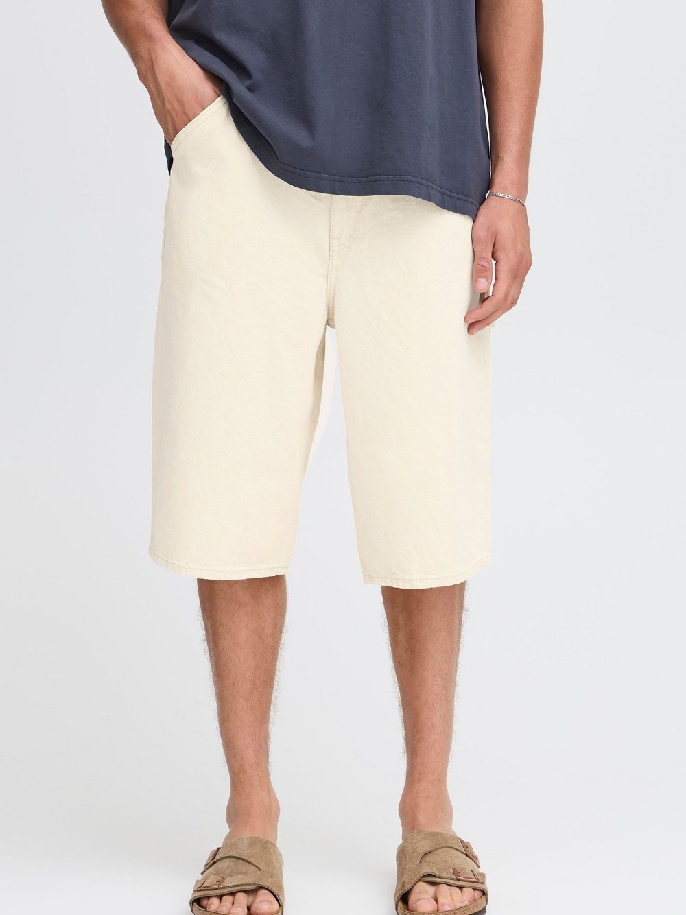 Solid Jeansshorts Herren Baumwolle beige, XXL