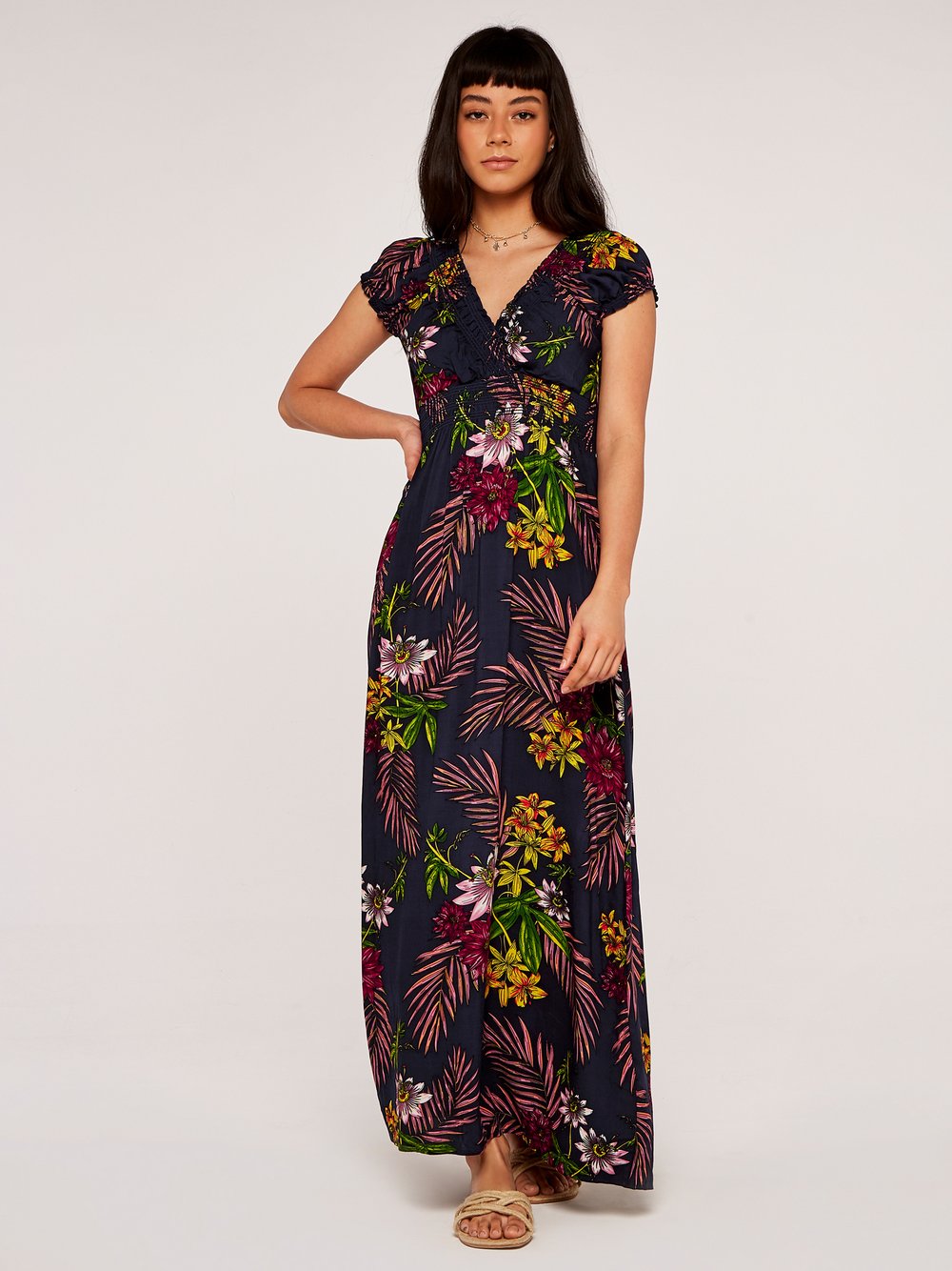 Thumbnail - Apricot Maxikleid Damen Viskose blau gemustert, 38