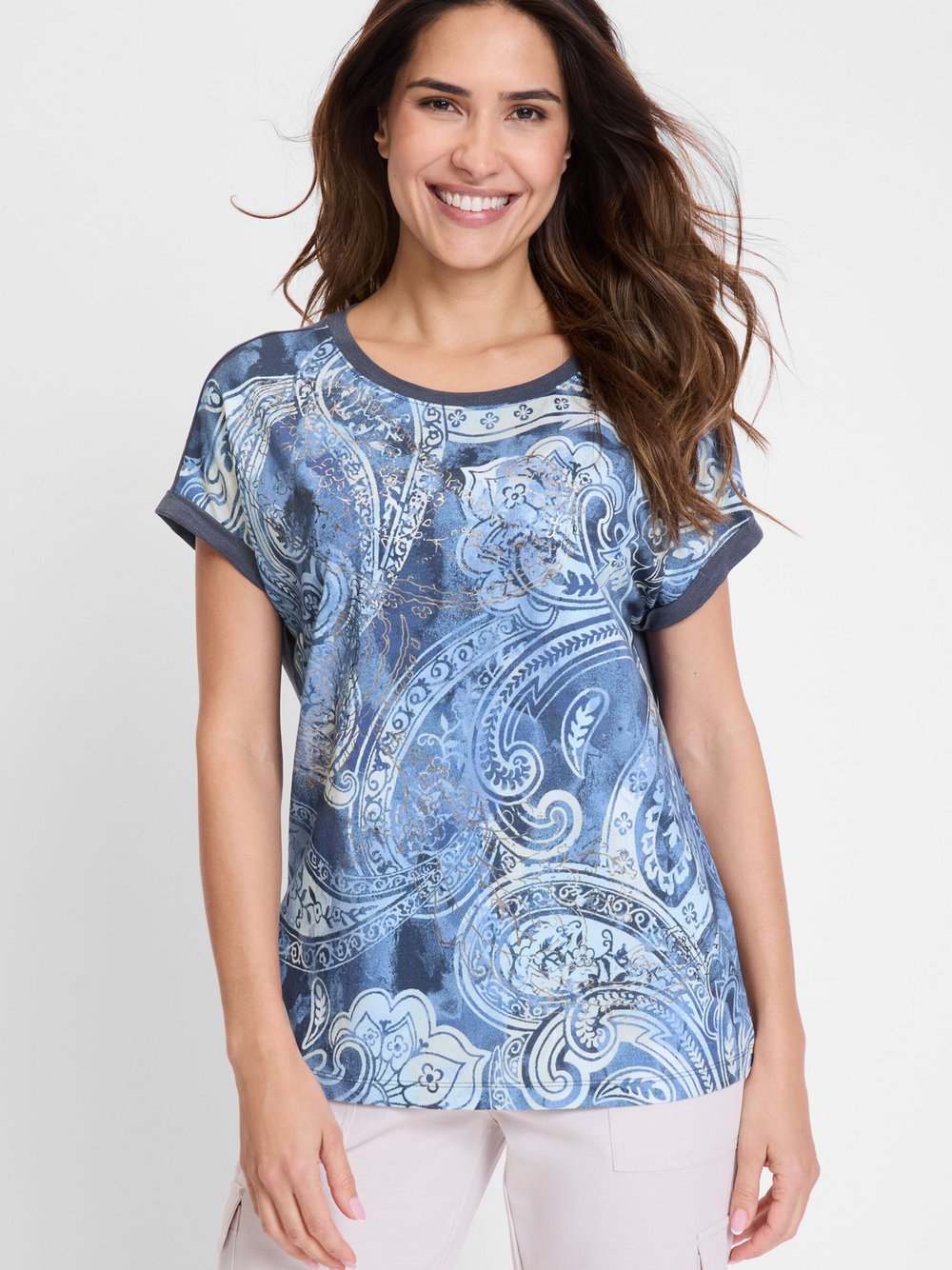 Olsen T-Shirt Damen blau bedruckt, 40