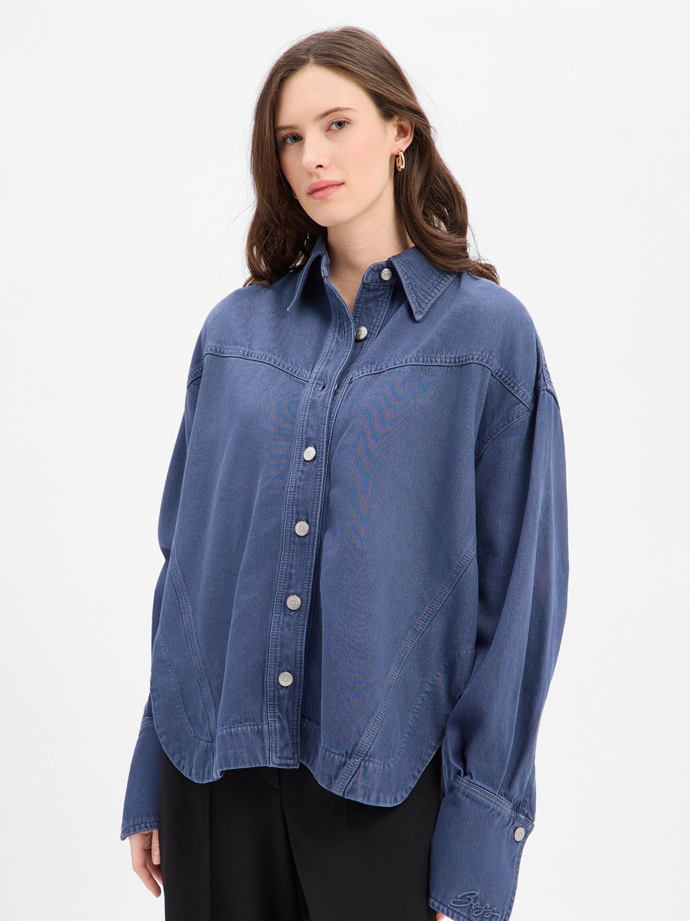 BOSS Orange Overshirt Damen Baumwolle blau, L