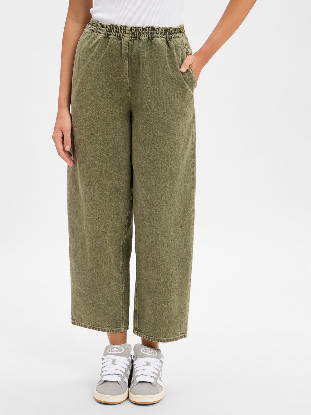american vintage Jeans Damen Baumwolle grün meliert, XS