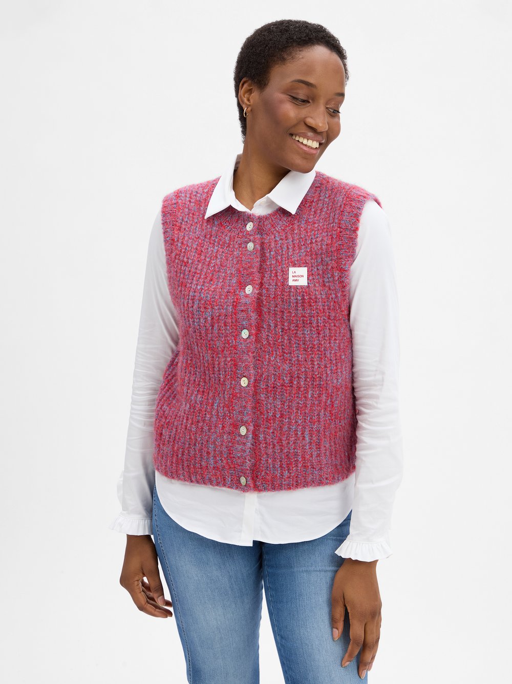 american vintage Strickweste mit Alpaka-Anteil Damen Polyamid mehrfarbig gemustert, S