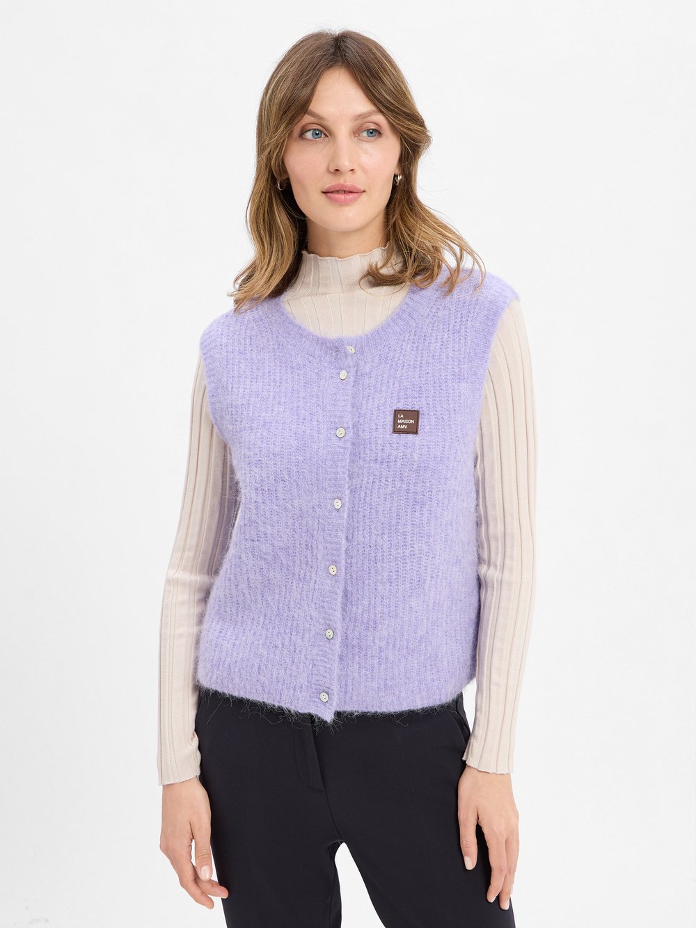 american vintage Strickweste mit Alpaka-Anteil Damen lila meliert, S