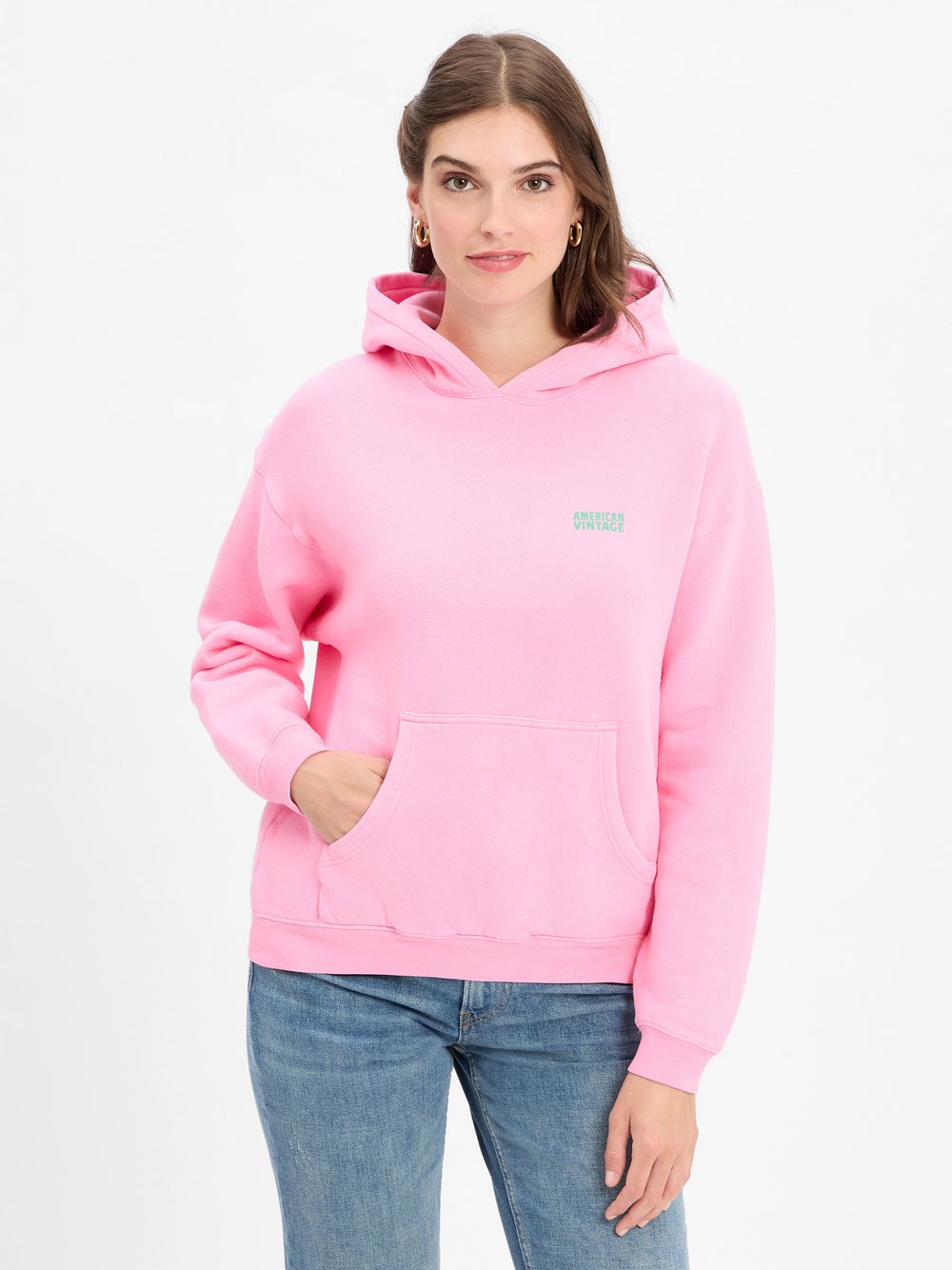 american vintage Hoodie Damen Baumwolle rosa, M