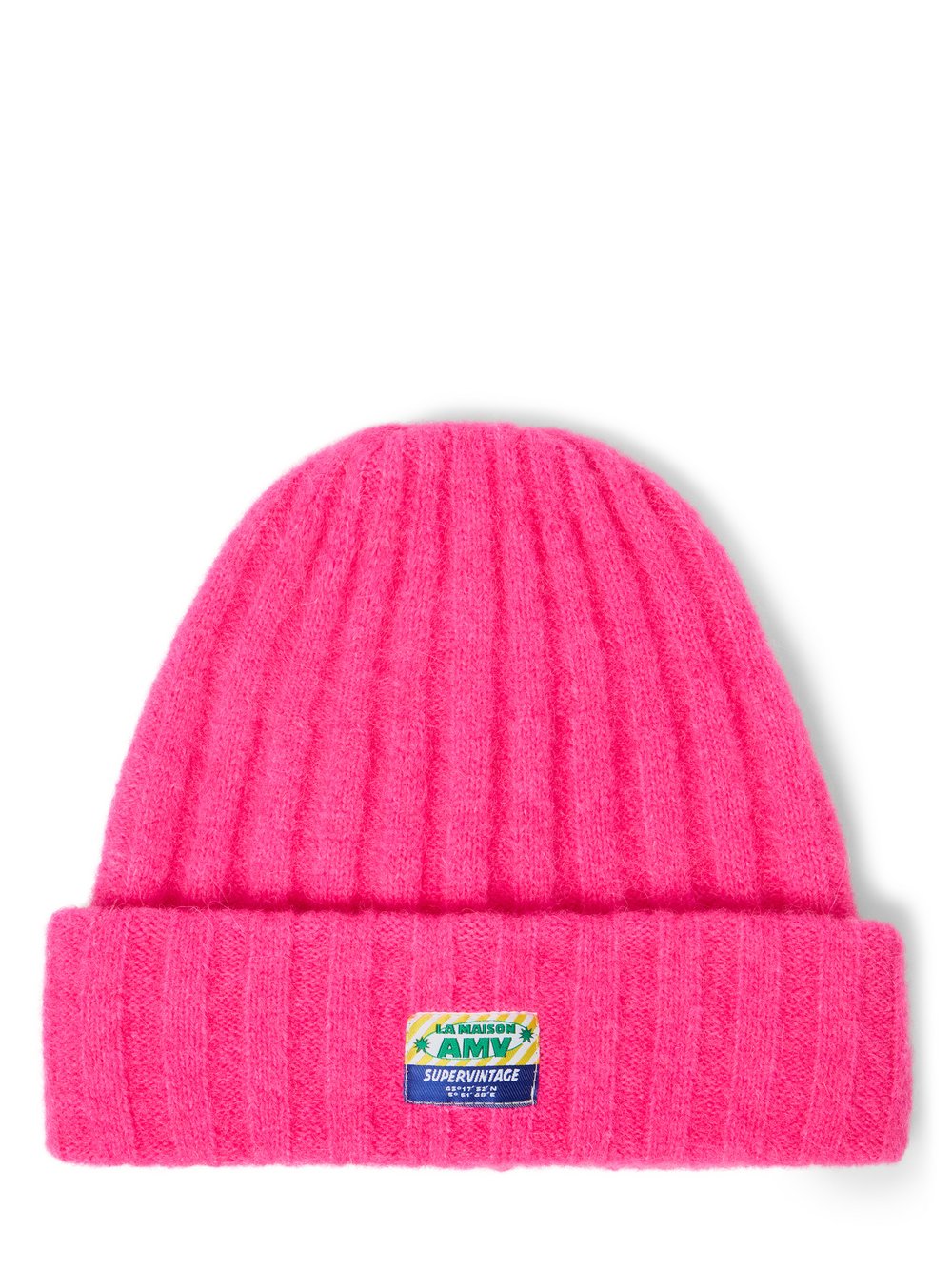 american vintage Strickmütze mit Alpaka- und Leinen-Anteil Damen Wolle pink, ONE SIZE