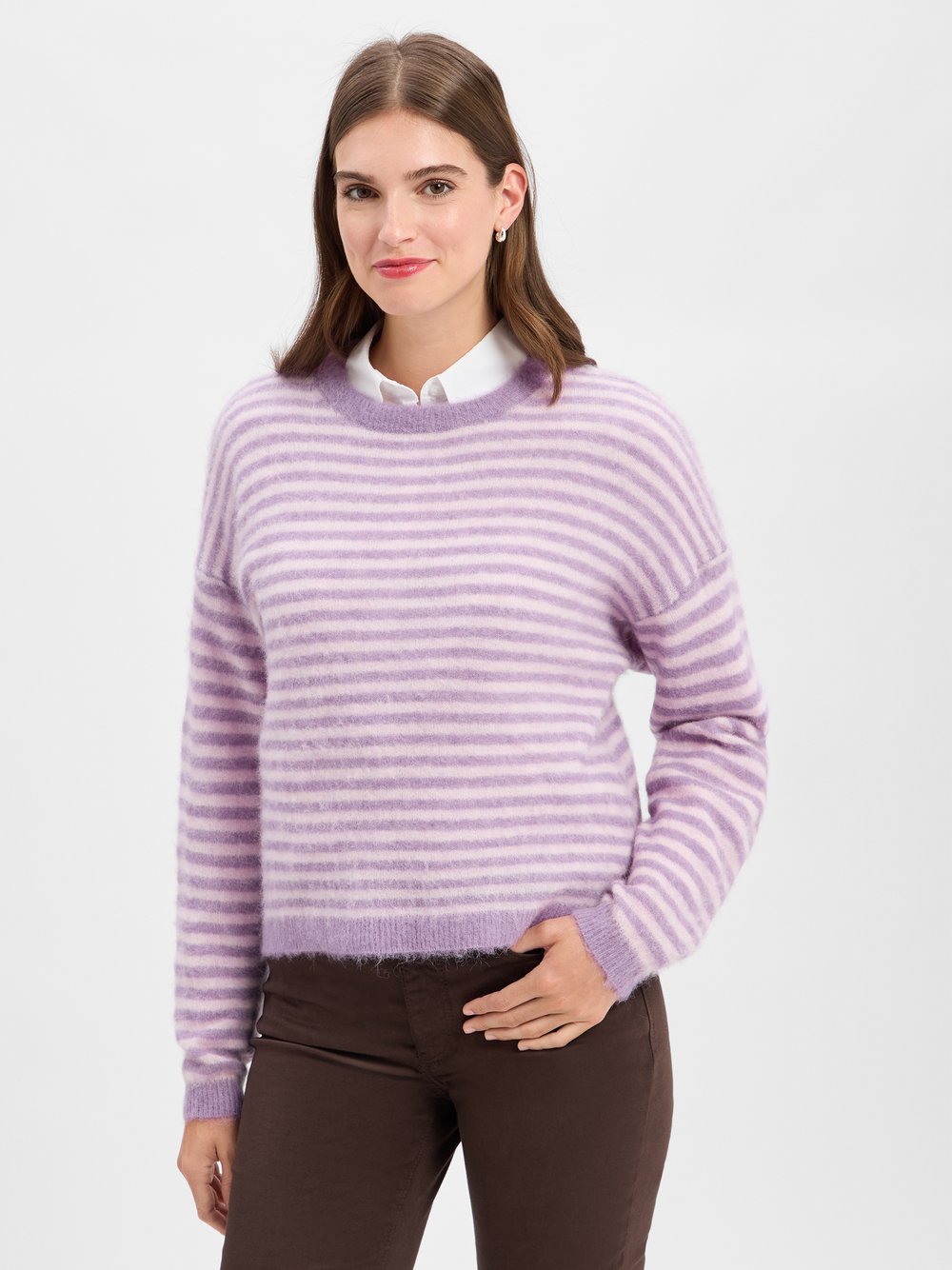 american vintage Strickpullover mit Alpaka-Anteil Damen Wolle mehrfarbig gestreift, M