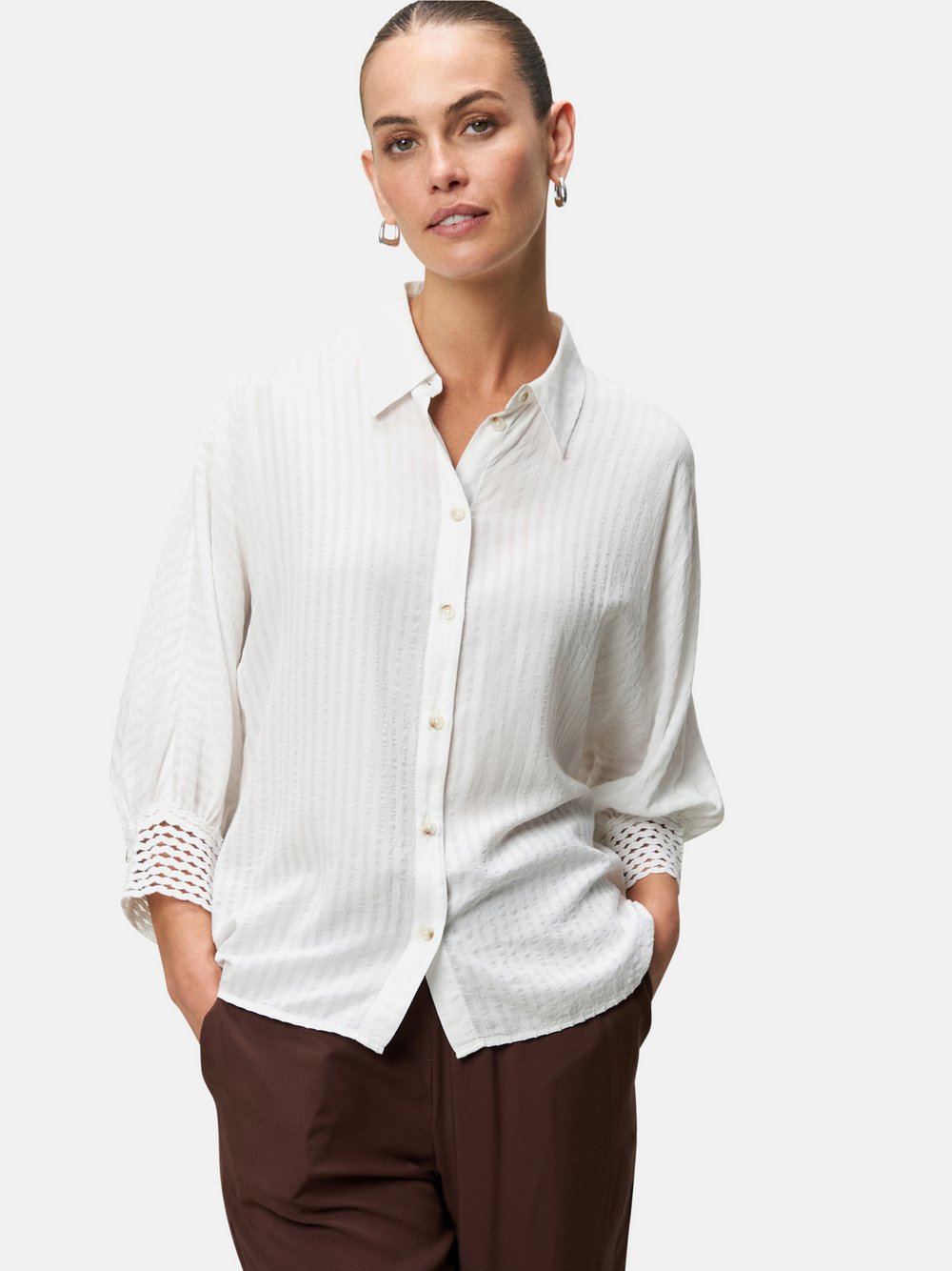 zero Bluse Damen Viskose weiß gestreift, 40