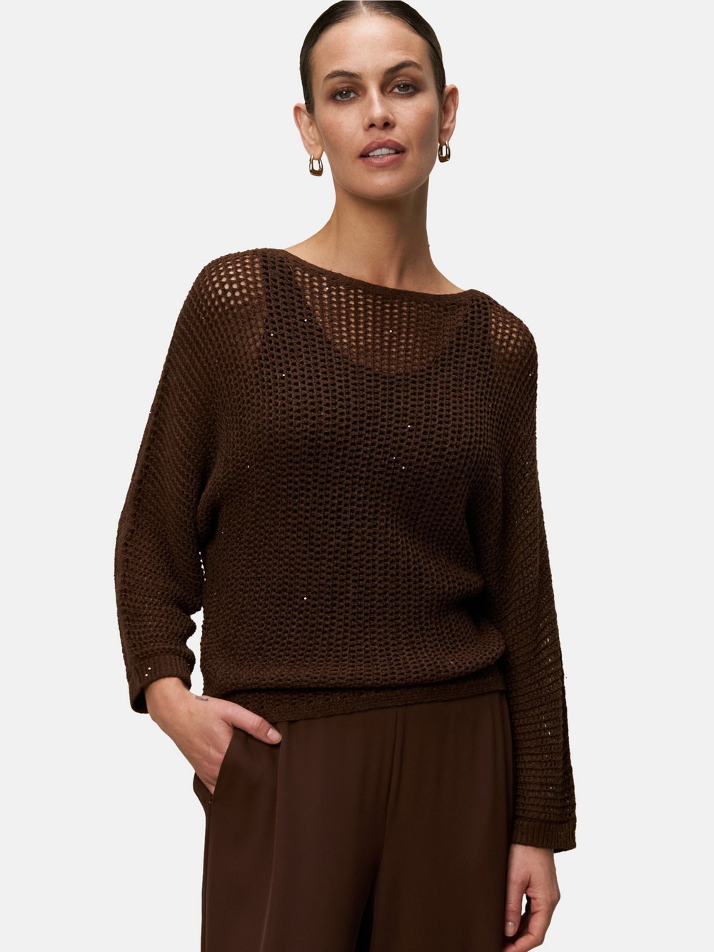 zero Lochstrick-Pullover Damen braun, M