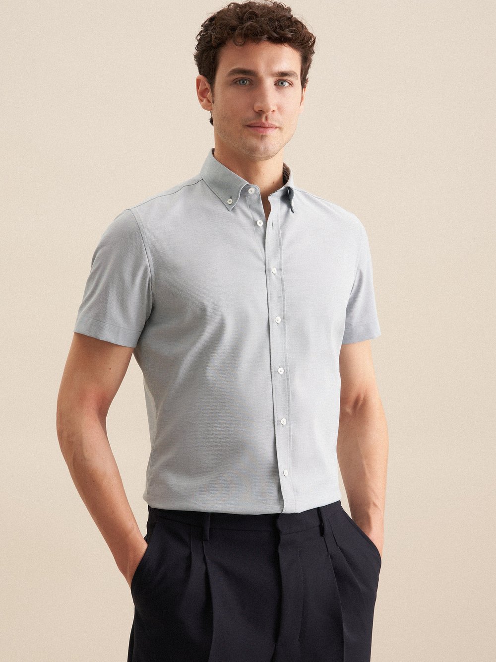 Seidensticker Business Hemd Herren Slim Fit Baumwolle grün strukturiert, 45