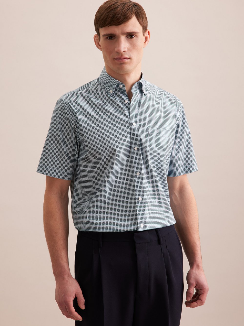 Thumbnail - Seidensticker Business Hemd Herren Regular Fit Baumwolle grün bedruckt, 40