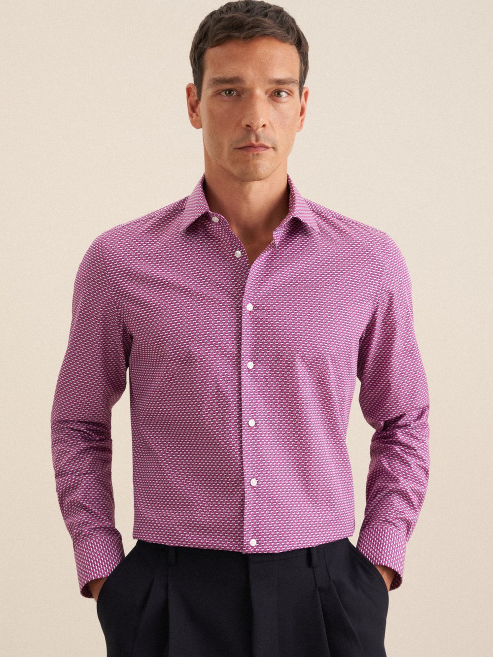 Seidensticker Business Hemd Herren Slim Fit Baumwolle lila bedruckt, 43