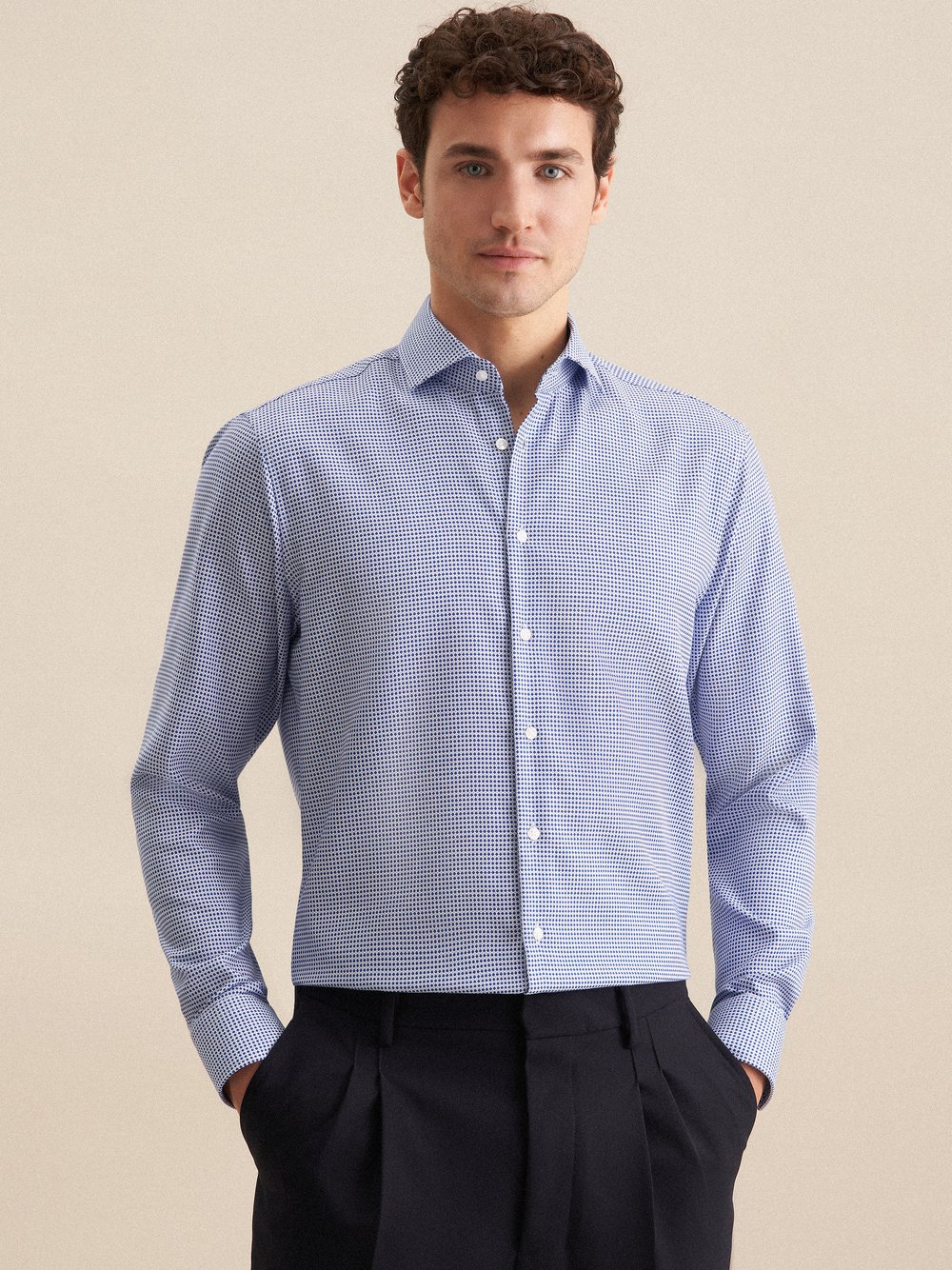 Seidensticker Business Hemd Herren Regular Fit Baumwolle blau strukturiert, 44