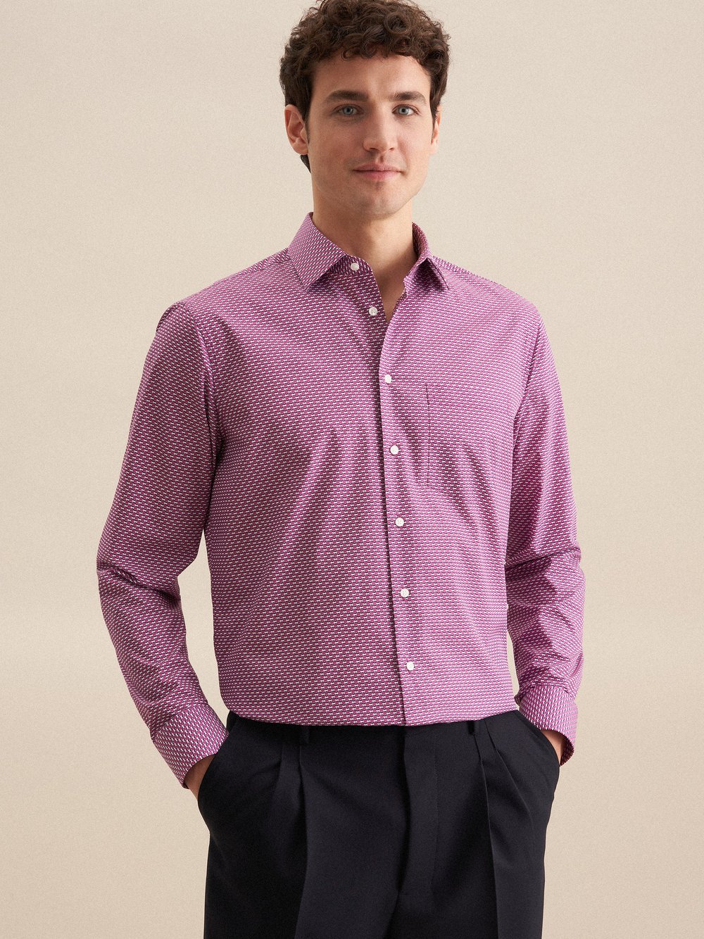 Thumbnail - Seidensticker Business Hemd Herren Regular Fit Baumwolle lila bedruckt, 40