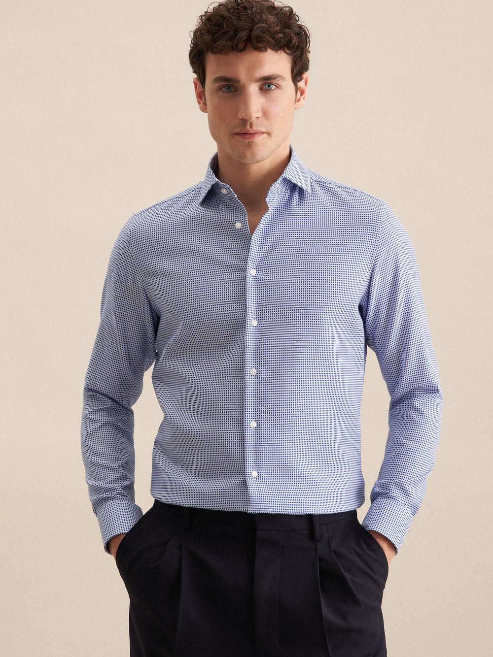 Seidensticker Business Hemd Herren Slim Fit Baumwolle blau strukturiert, 41