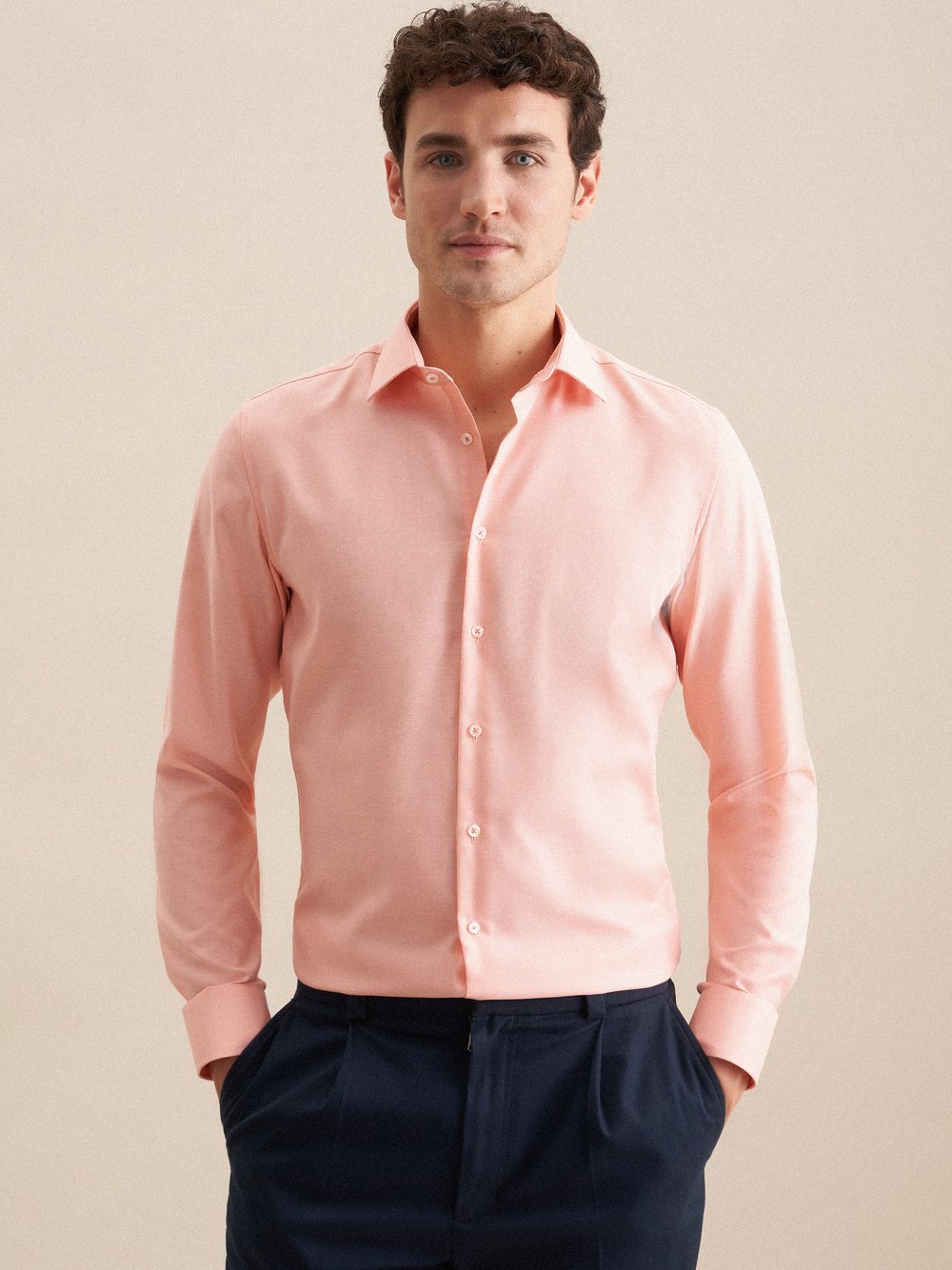 Seidensticker Business Hemd Herren Slim Fit Baumwolle orange strukturiert, 43