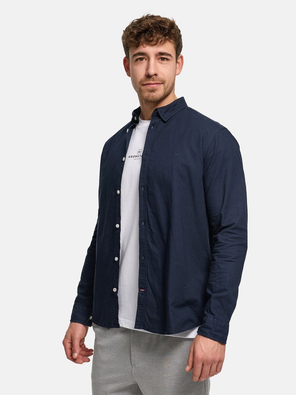 Kronstadt Hemd Langarm Herren Regular Fit Baumwolle blau, S