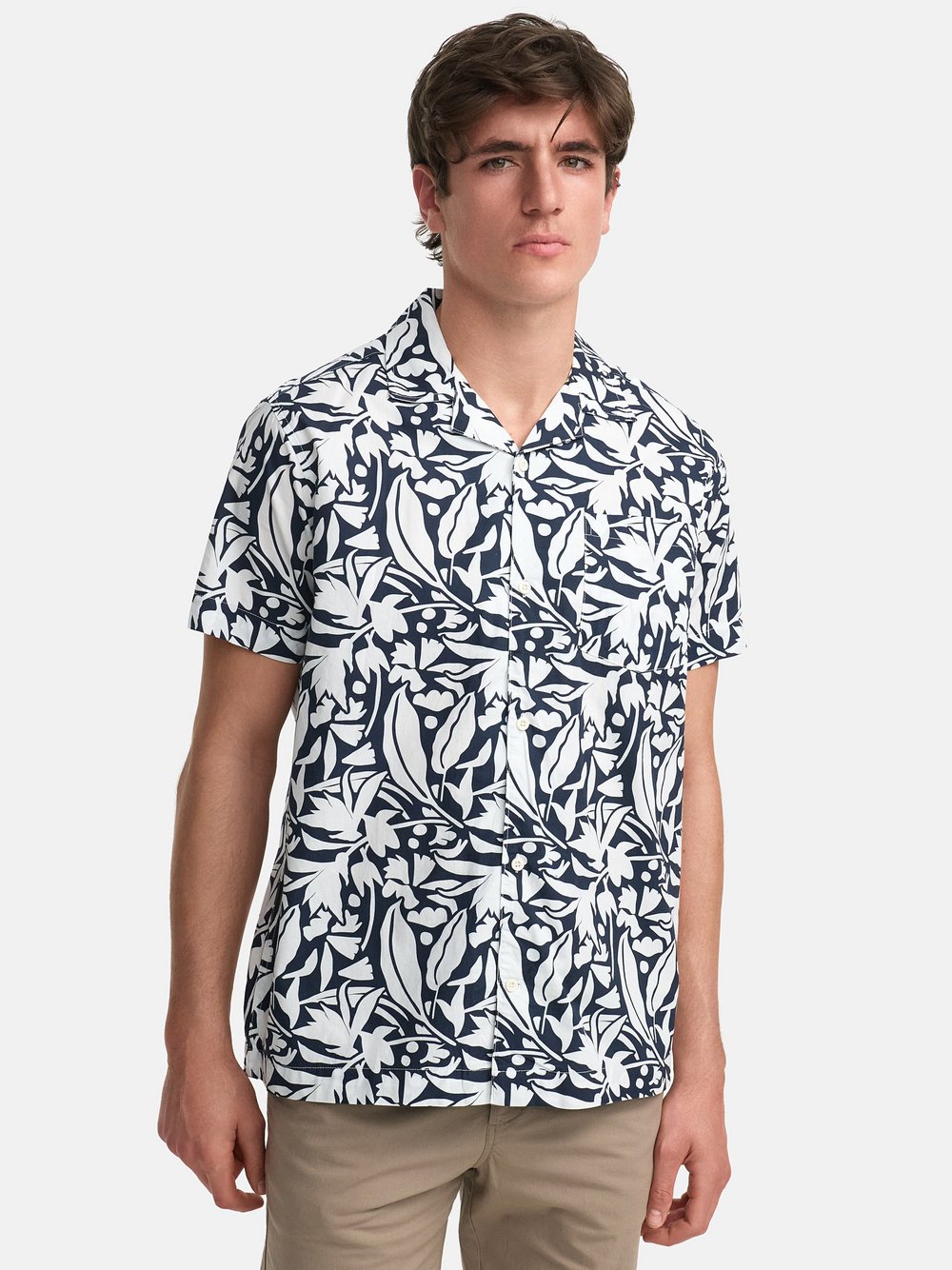 Kronstadt Hemd Kurzarm Herren Regular Fit Baumwolle blau bedruckt, XL