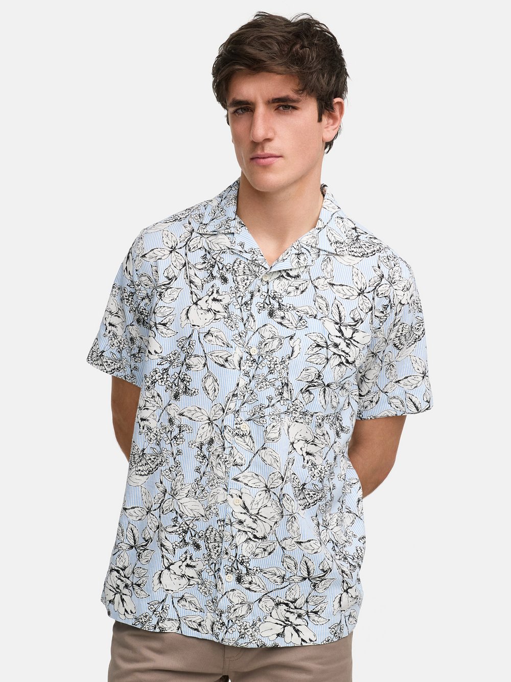 Kronstadt Hemd Kurzarm Herren Regular Fit Baumwolle blau gestreift, XXL