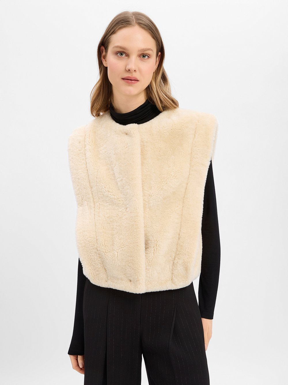 BOSS Orange Teddyfell-Weste Damen beige, 42