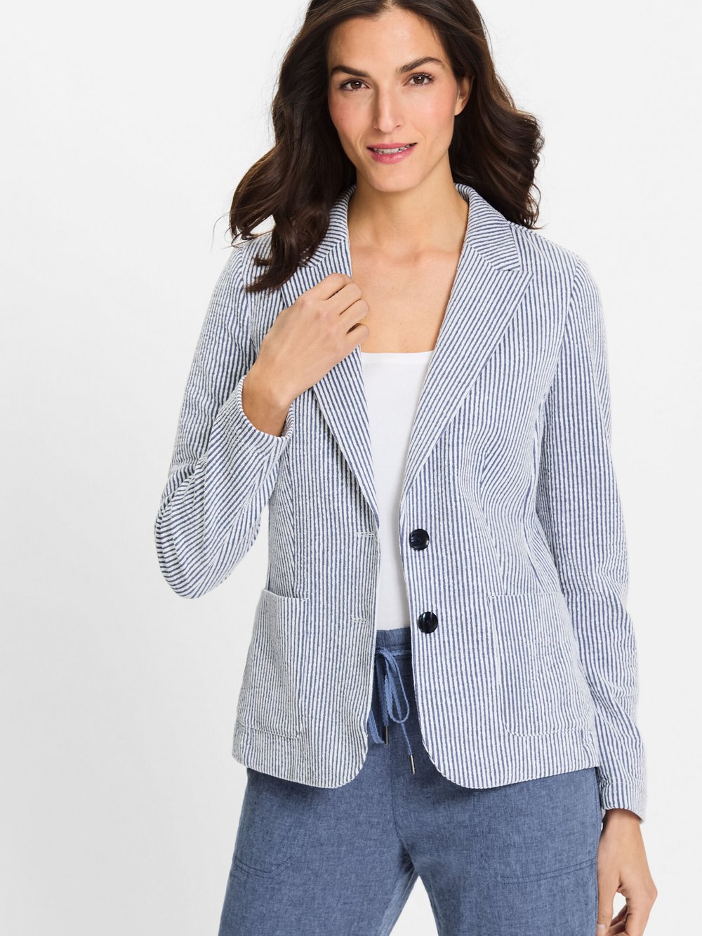 Olsen Blazer Damen Baumwolle blau gestreift, 42