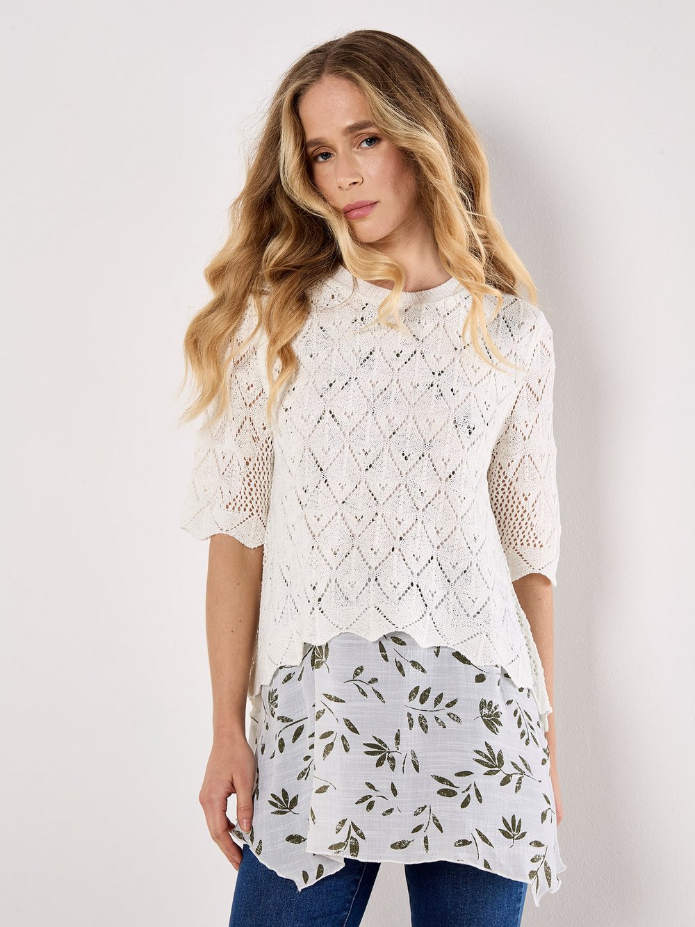 Apricot Blusenshirt Damen weiß gemustert, 38