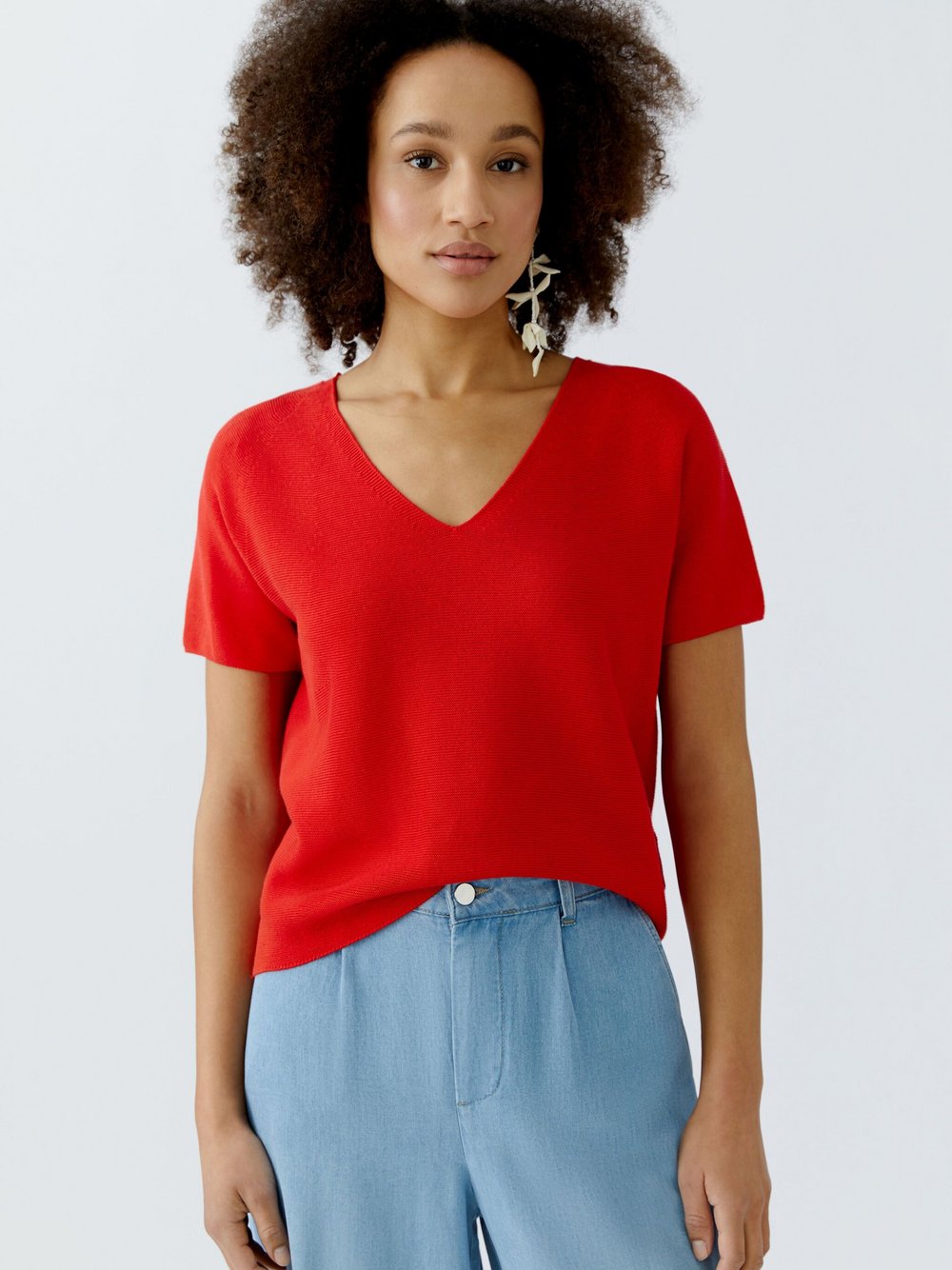 Thumbnail - Oui Pullover Damen Baumwolle rot, 34