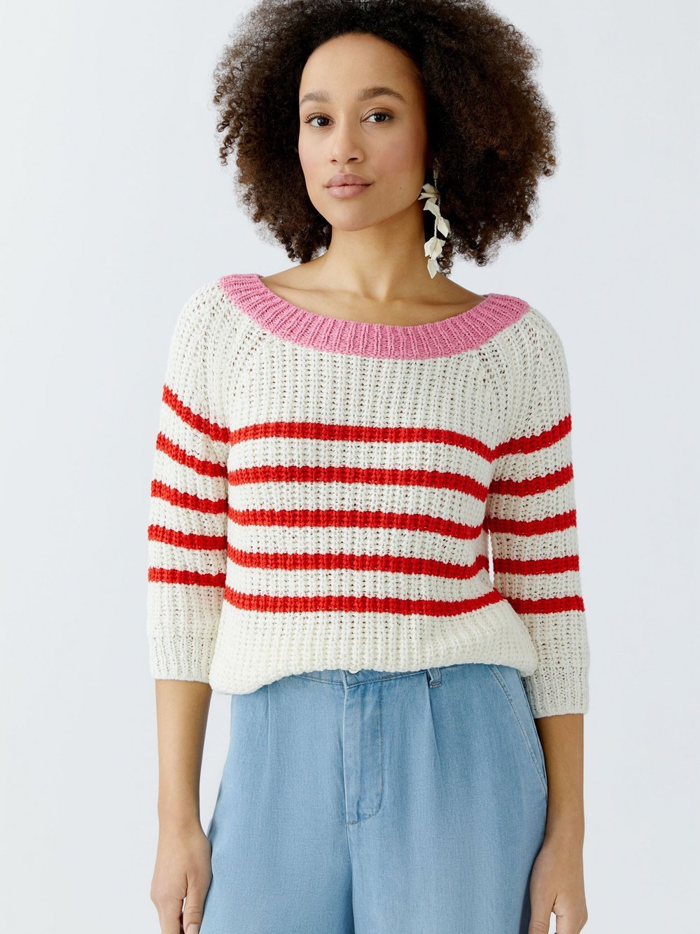 Thumbnail - Oui Pullover Damen Polyamid weiß gestreift, 40