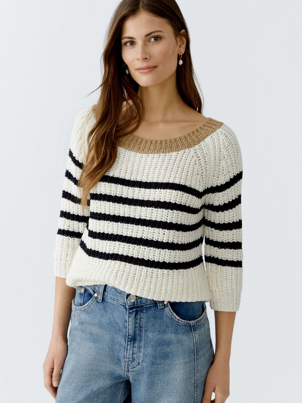 Thumbnail - Oui Pullover Damen Polyamid weiß gestreift, 38