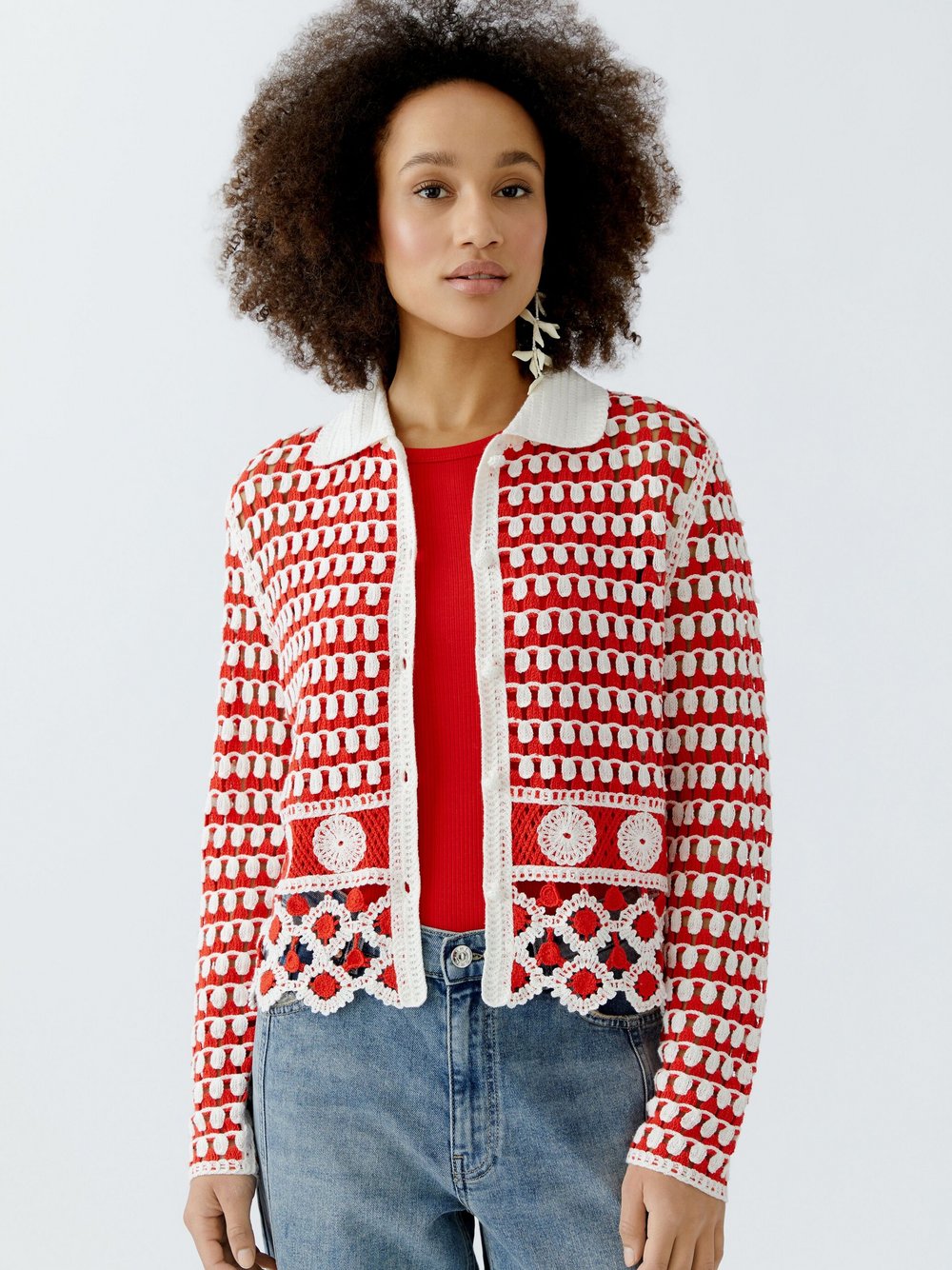 Thumbnail - Oui Strickjacke Damen Baumwolle rot, 38