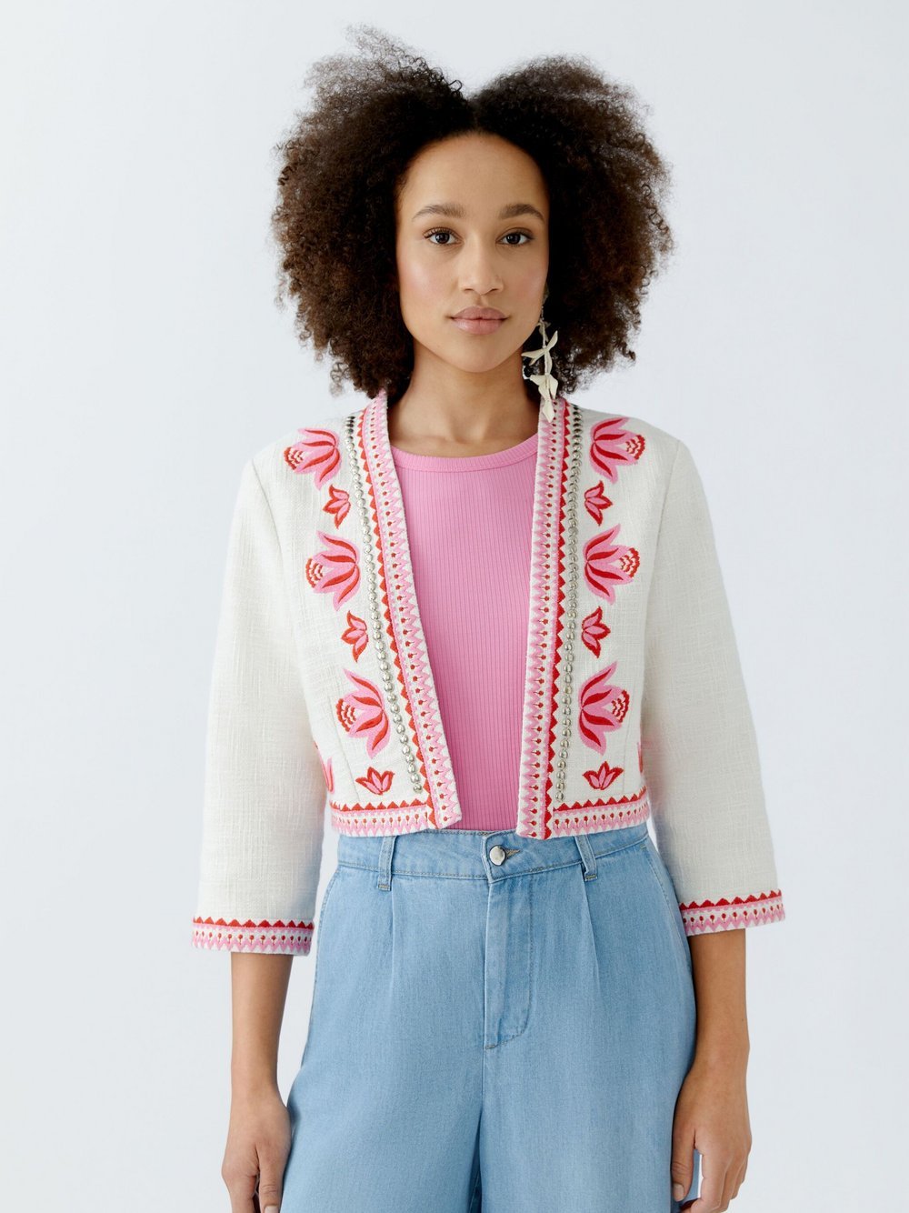 Thumbnail - Oui Jacke Damen Baumwolle weiß gemustert, 36