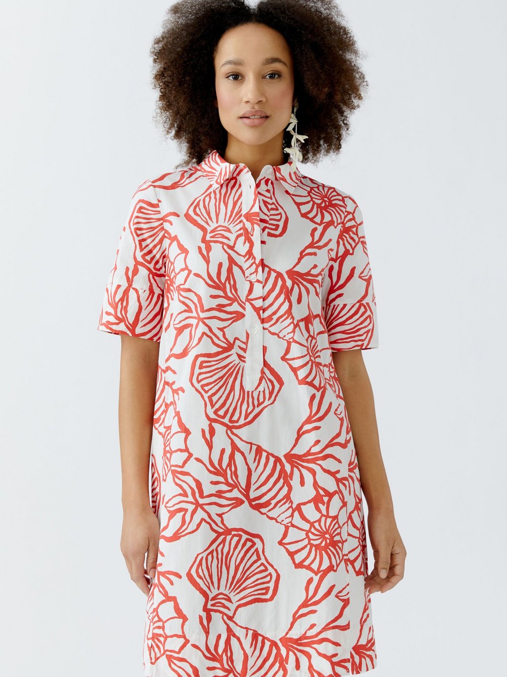 Thumbnail - Oui Hemdblusenkleid Damen Baumwolle rot gemustert, 44