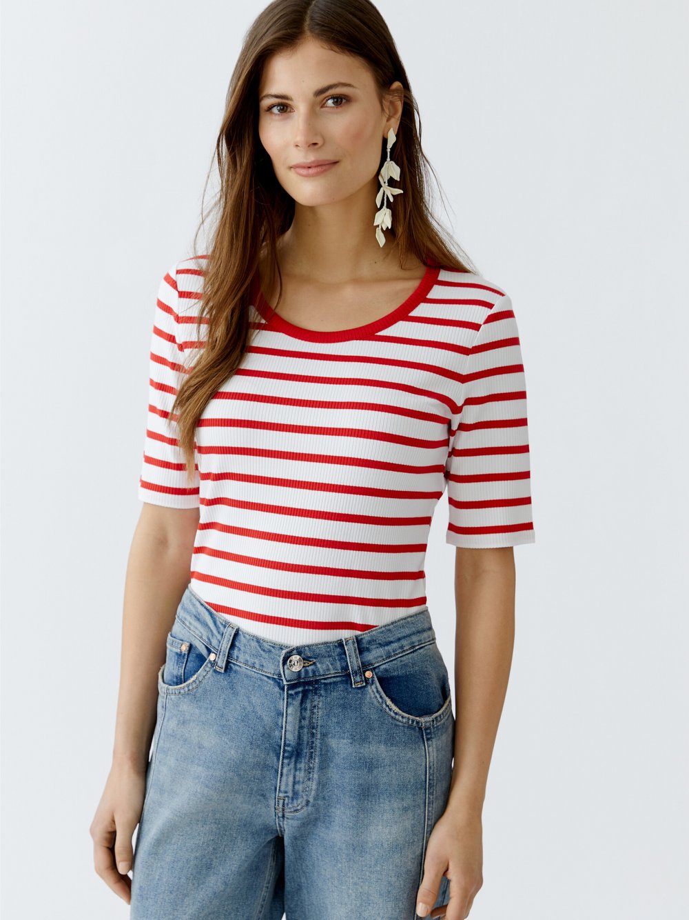 Thumbnail - Oui T-Shirt Damen Viskose rot gestreift, 40