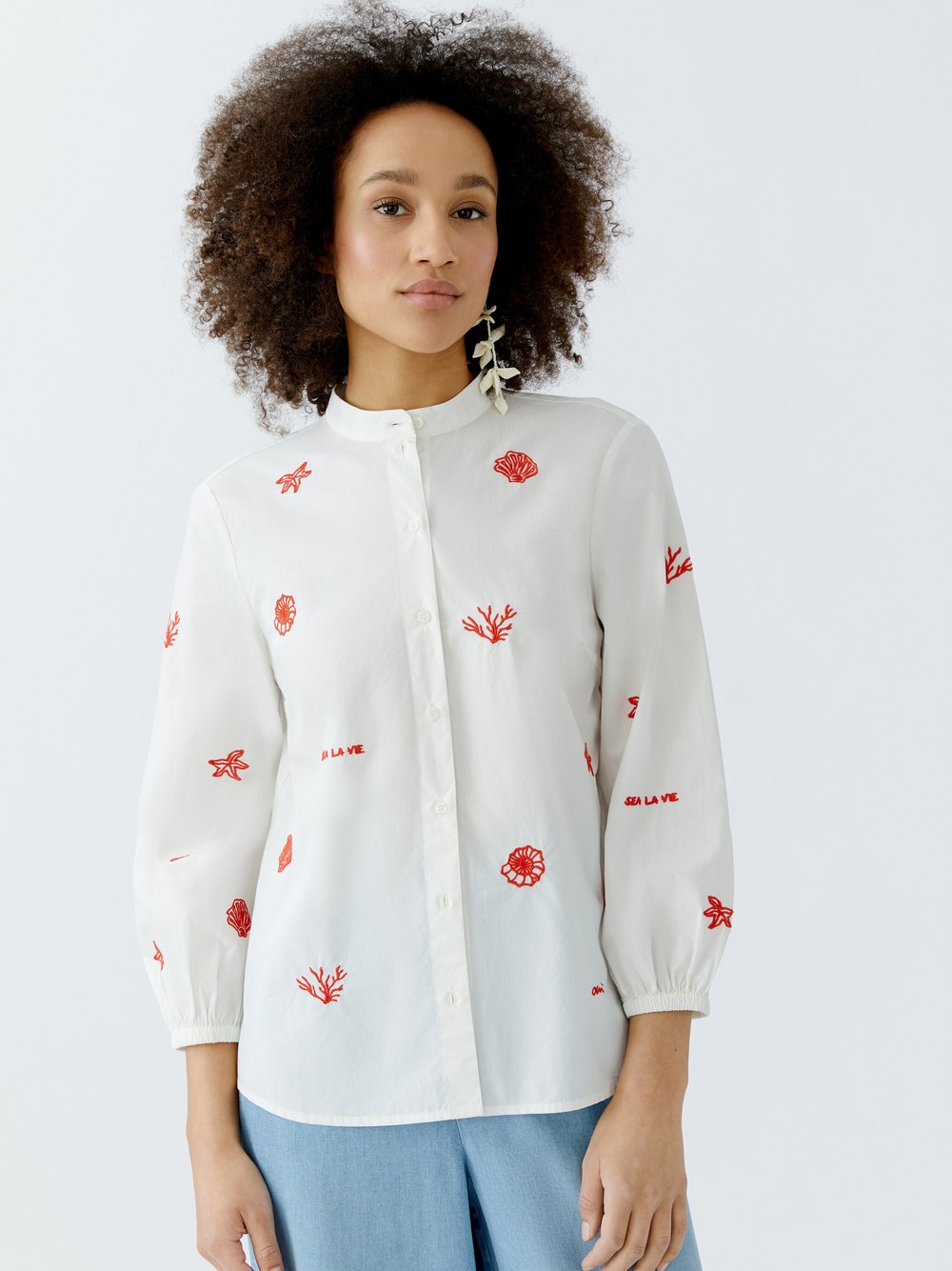 Thumbnail - Oui Bluse Damen Baumwolle weiß bedruckt, 42
