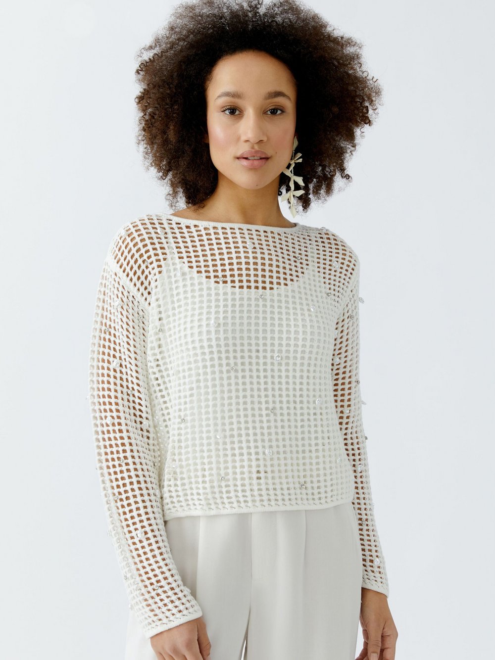 Oui Pullover Damen Baumwolle weiß, 42