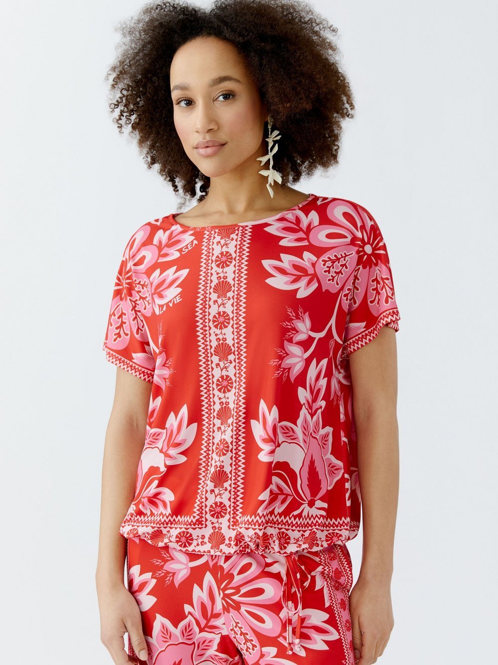 Thumbnail - Oui T-Shirt Damen rot gemustert, 40