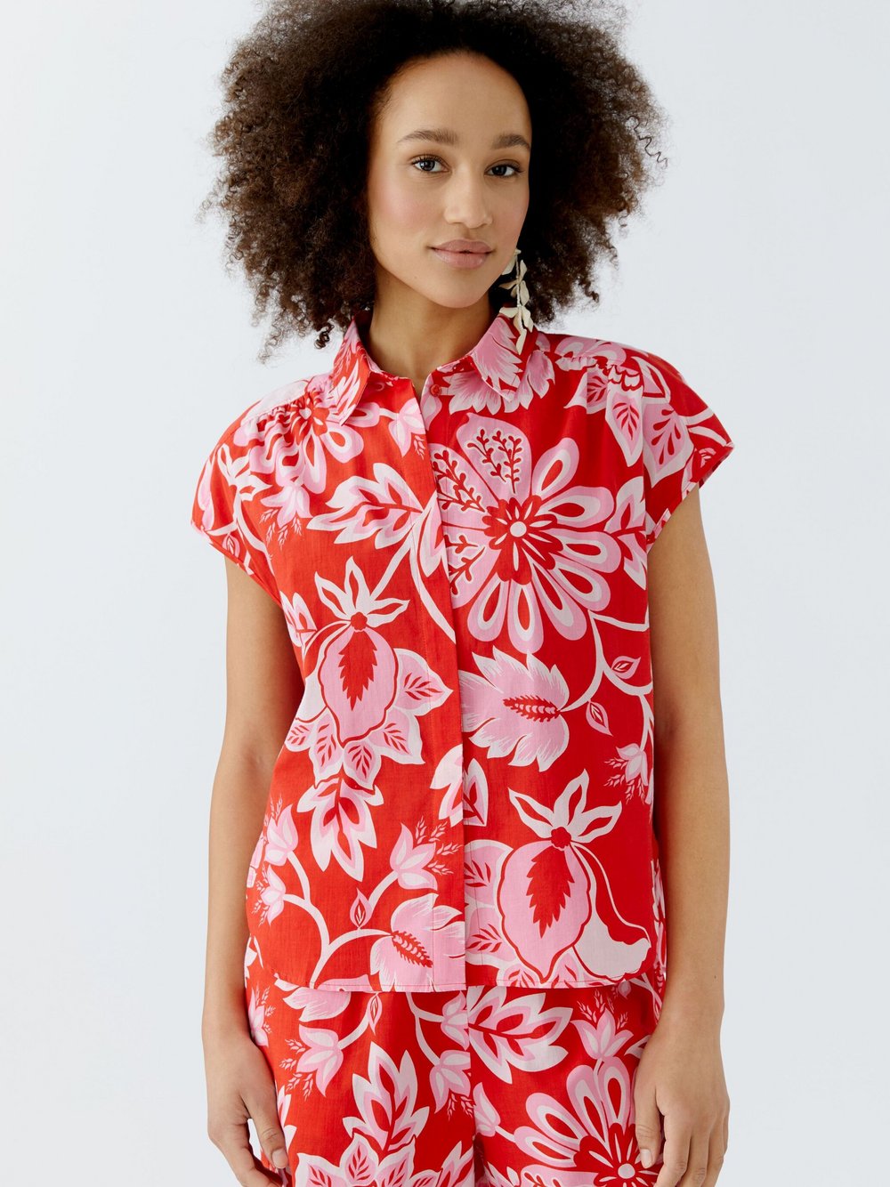 Oui Bluse Damen Baumwolle rot gemustert, 36