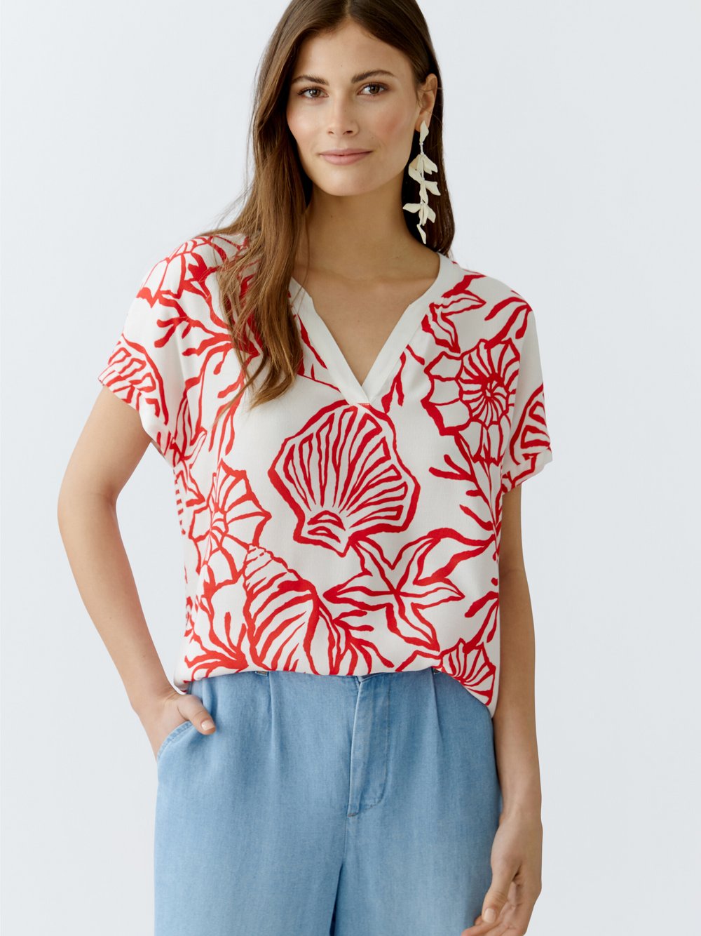 Thumbnail - Oui Blusenshirt Damen Viskose rot gemustert, 34