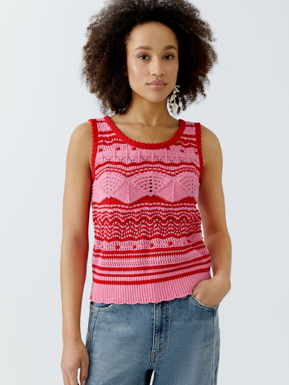 Thumbnail - Oui Top Damen Baumwolle pink gestreift, 40