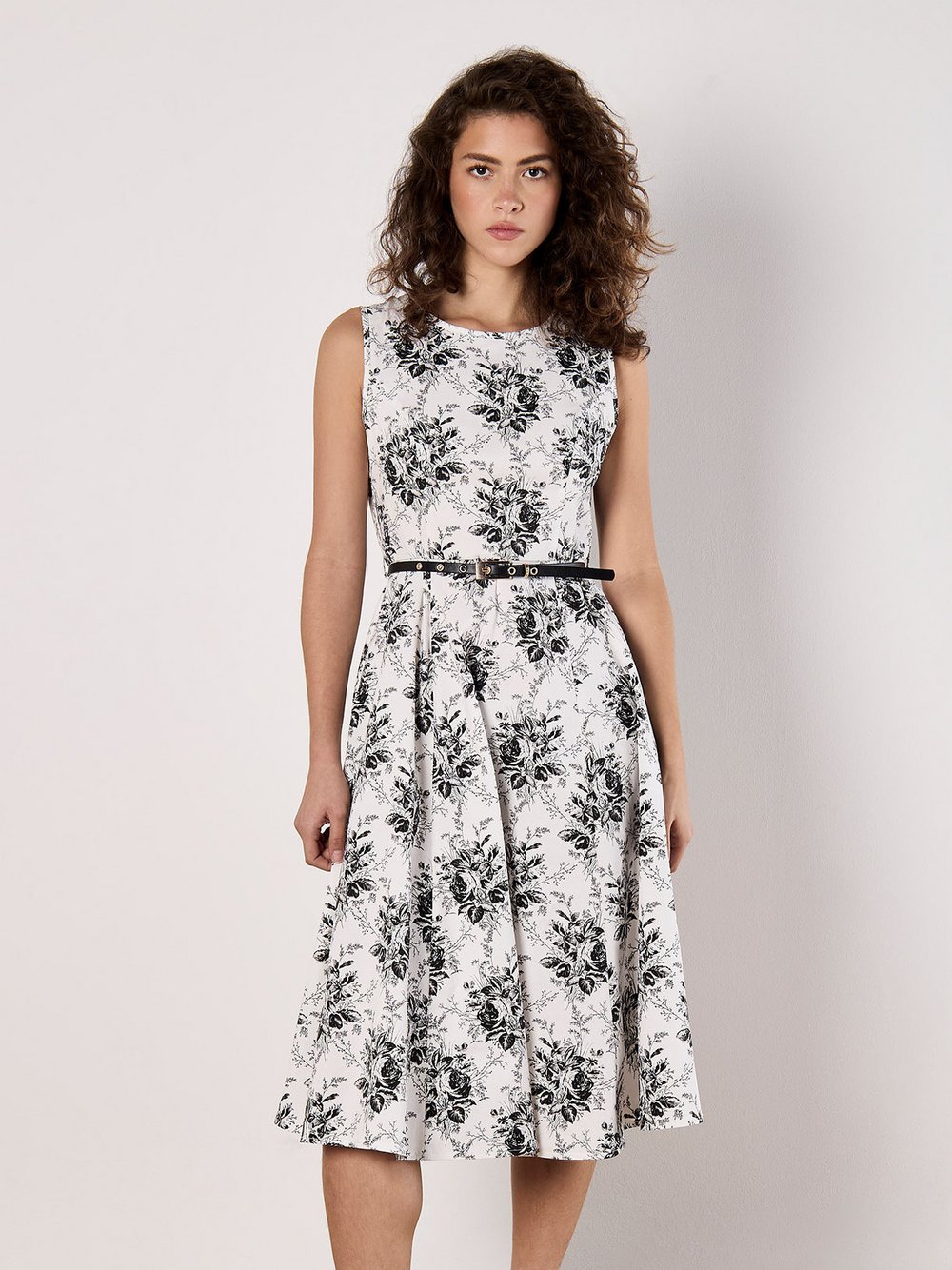 Thumbnail - Apricot Midikleid Damen Baumwolle weiß gemustert, 38