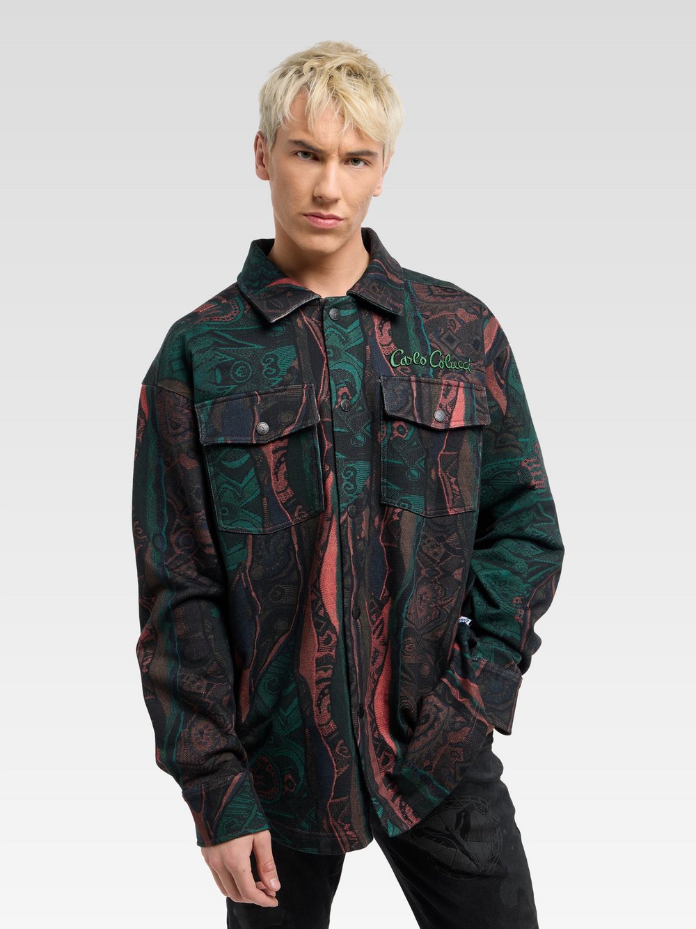 Thumbnail - Carlo Colucci Langarmhemd Herren Regular Fit Baumwolle rot gemustert, L