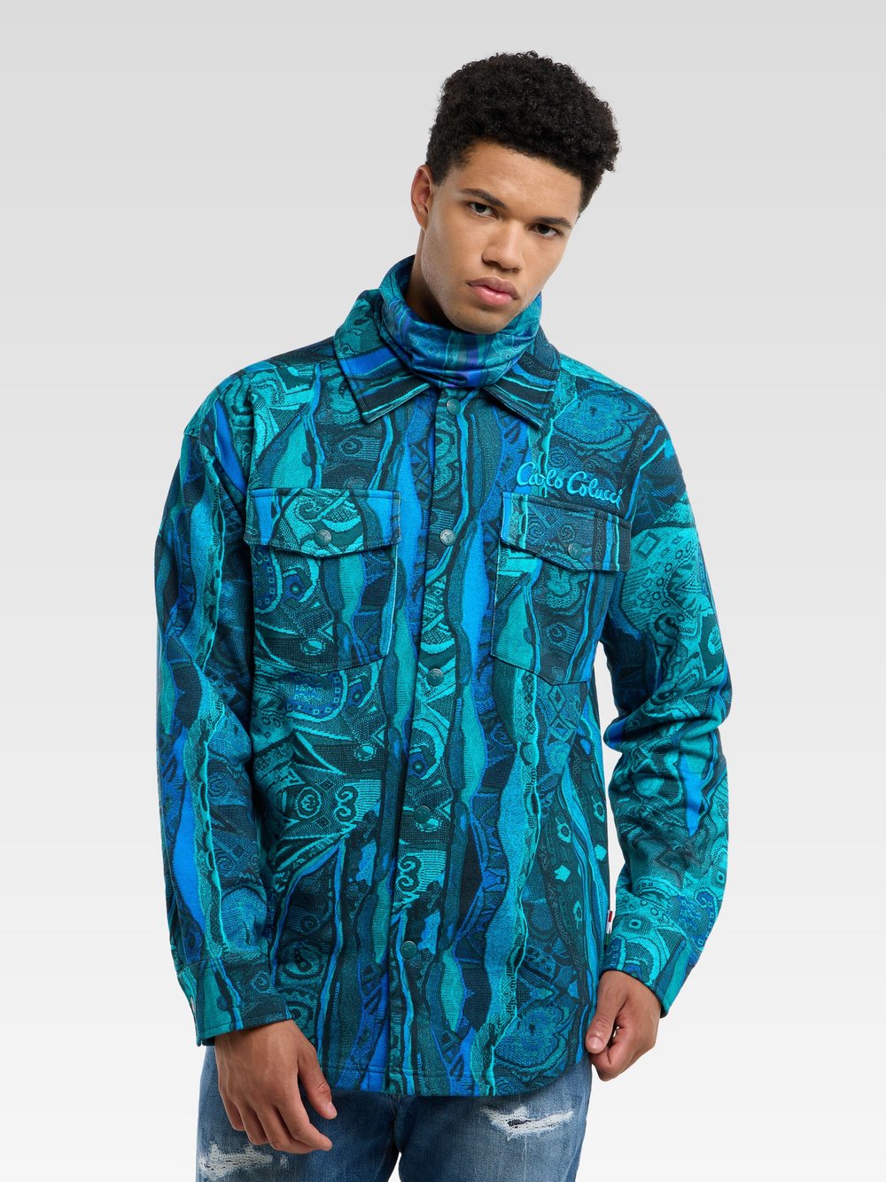 Carlo Colucci Langarmhemd  Herren Regular Fit Baumwolle mehrfarbig gemustert, L