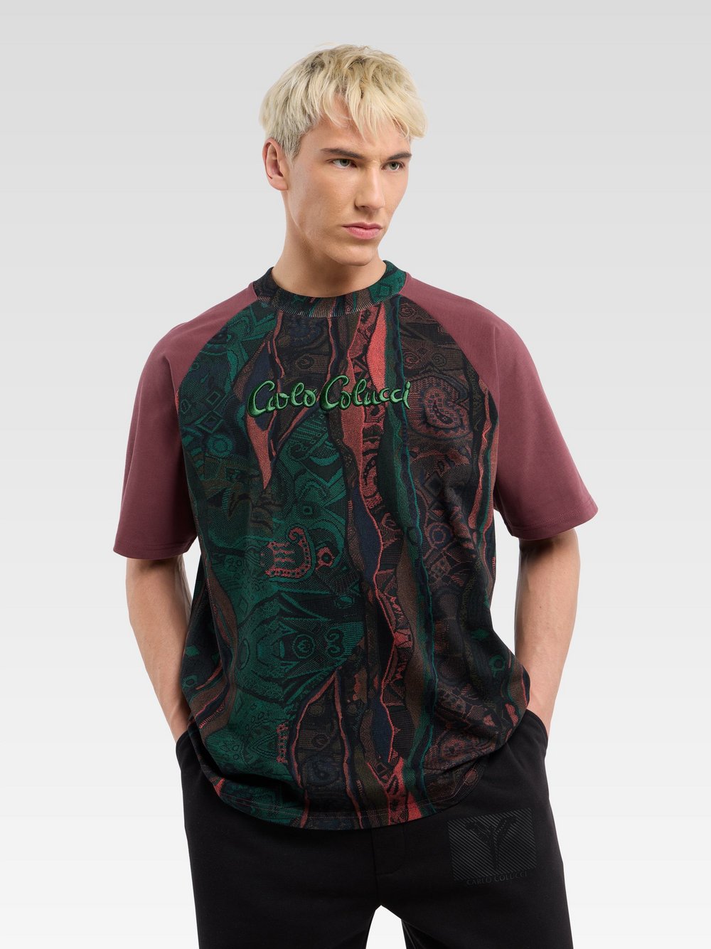 Carlo Colucci T-Shirt  Herren Baumwolle rot gemustert, S