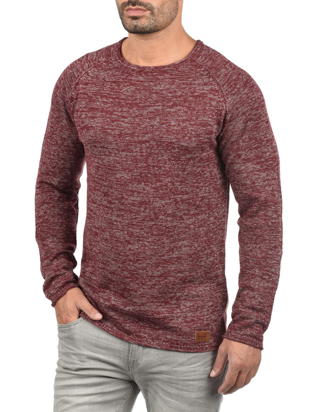 BLEND Strickpullover Herren Baumwolle rot meliert, XL