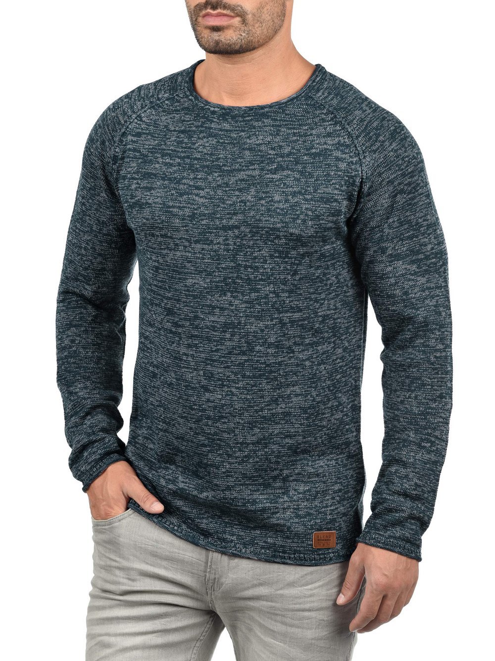 Thumbnail - BLEND Strickpullover Herren Baumwolle blau meliert, L