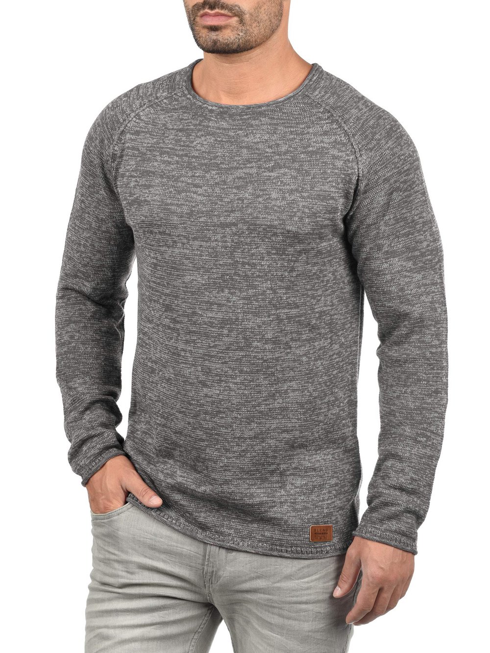 BLEND Strickpullover Herren Baumwolle grau meliert, XL
