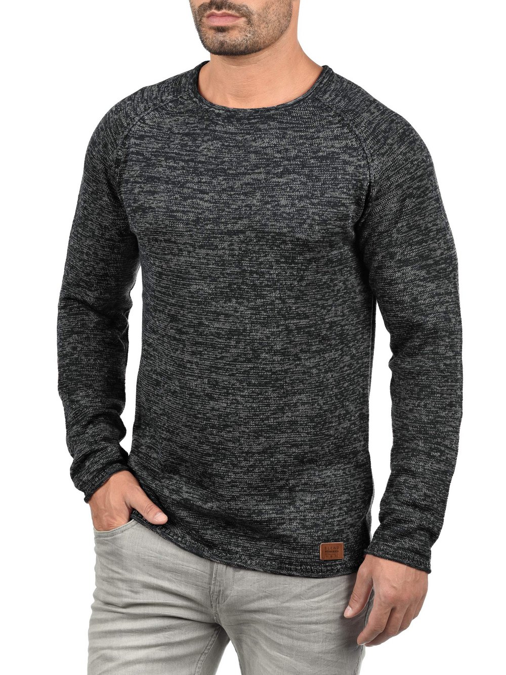 Thumbnail - BLEND Strickpullover Herren Baumwolle schwarz meliert, L