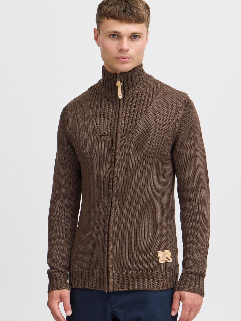 Solid Strickjacke Herren Baumwolle braun, XXL