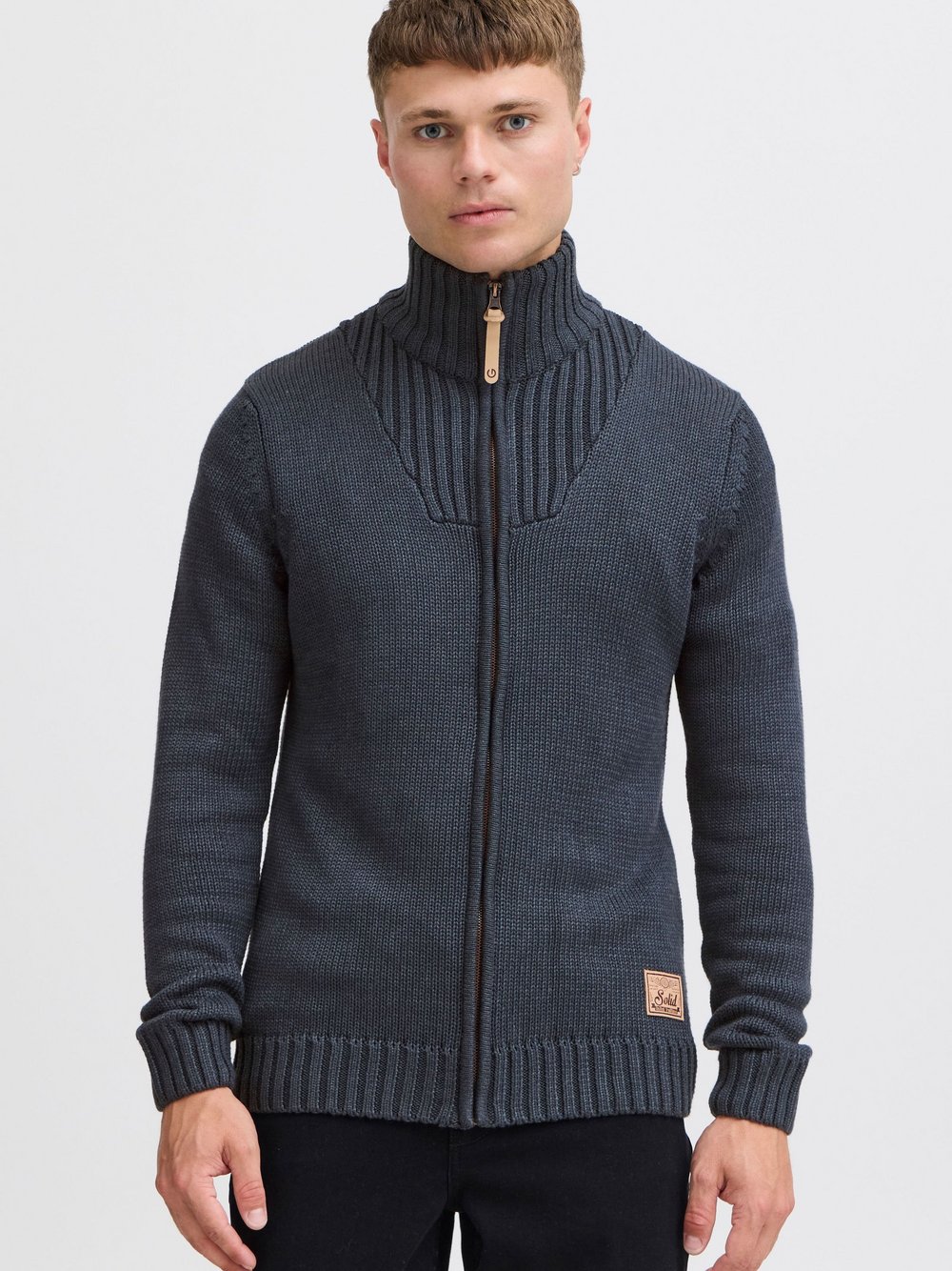 Thumbnail - Solid Strickjacke Herren Baumwolle blau, M